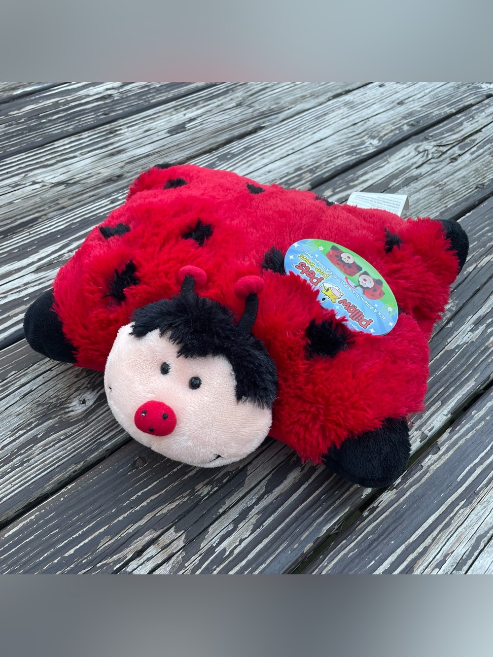 NWT Pillow Pets Pee-Wees Ms Lady Bug 11 Inch Red Black Plush Stuffed Animal 2010